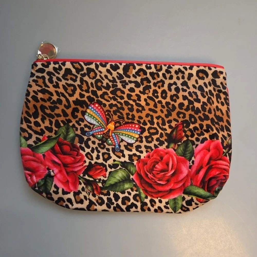 Estee Lauder Leopard Print & Butterfly Roses Cosmic/Toiletry Soft Makeup Bag‎